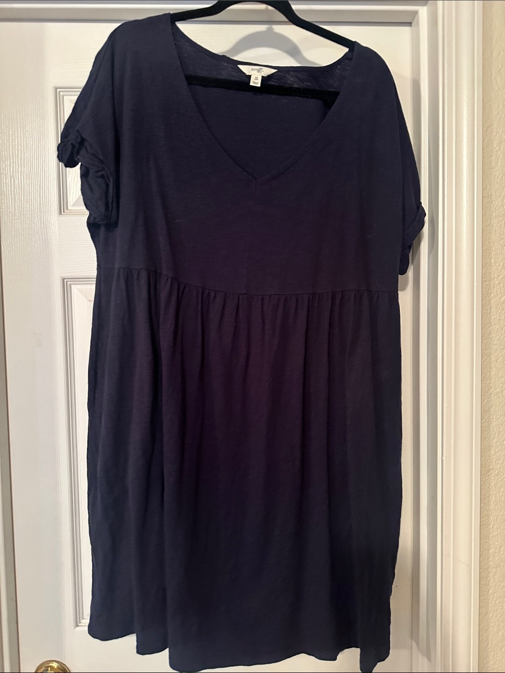 Terra & Sky Dark Navy V-Neck Babydoll Dress